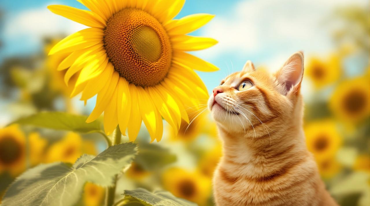 爆笑合集：猫咪第一次看到向日葵的反应